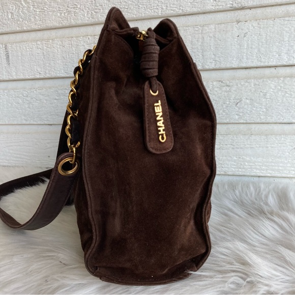 CHANEL Brown Suede Jumbo CC Chain Tote Handbag Vintage Classic - Picture 7 of 16